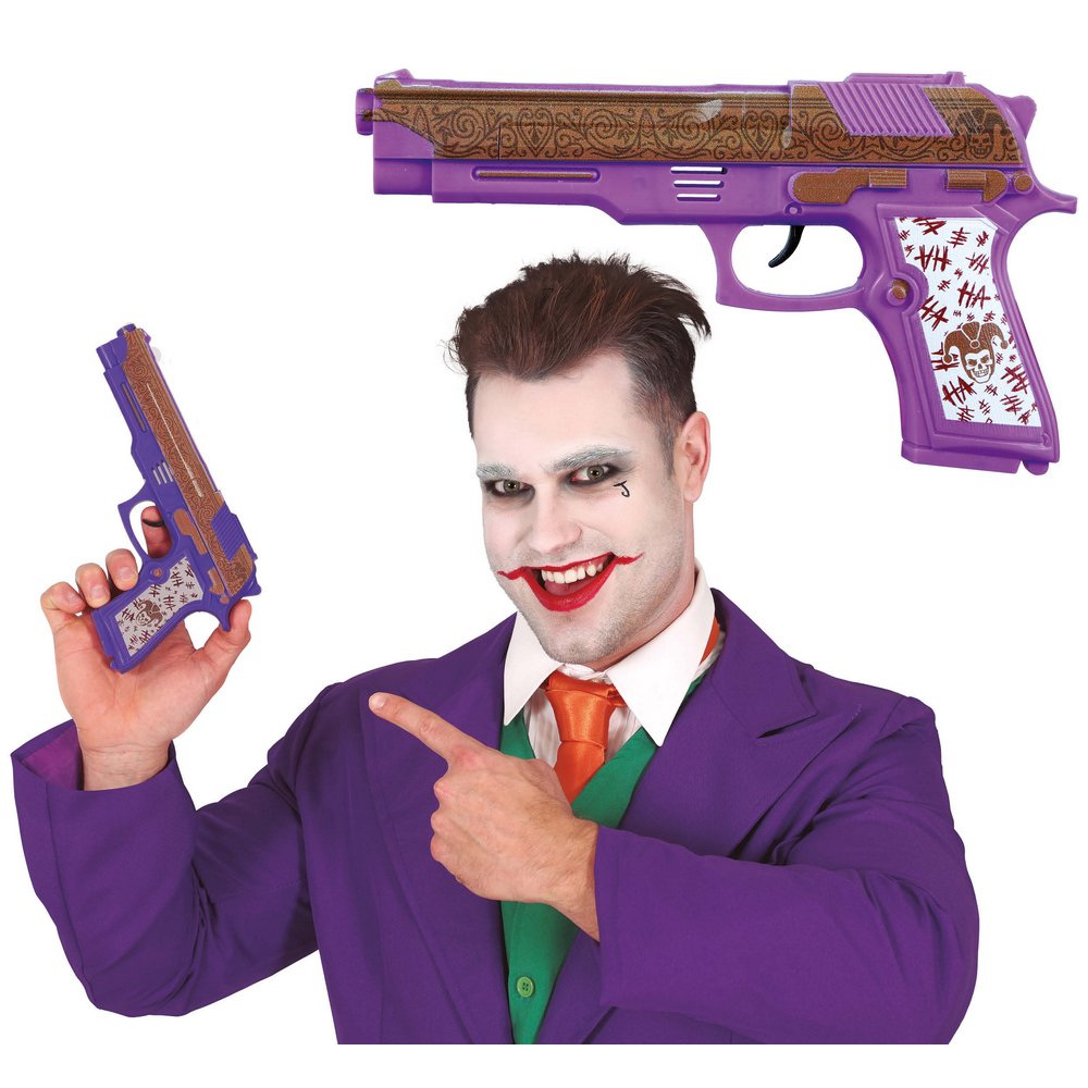 Joker Stílusú Lila Pisztoly Kiegészítő Halloweenre, 21 cm