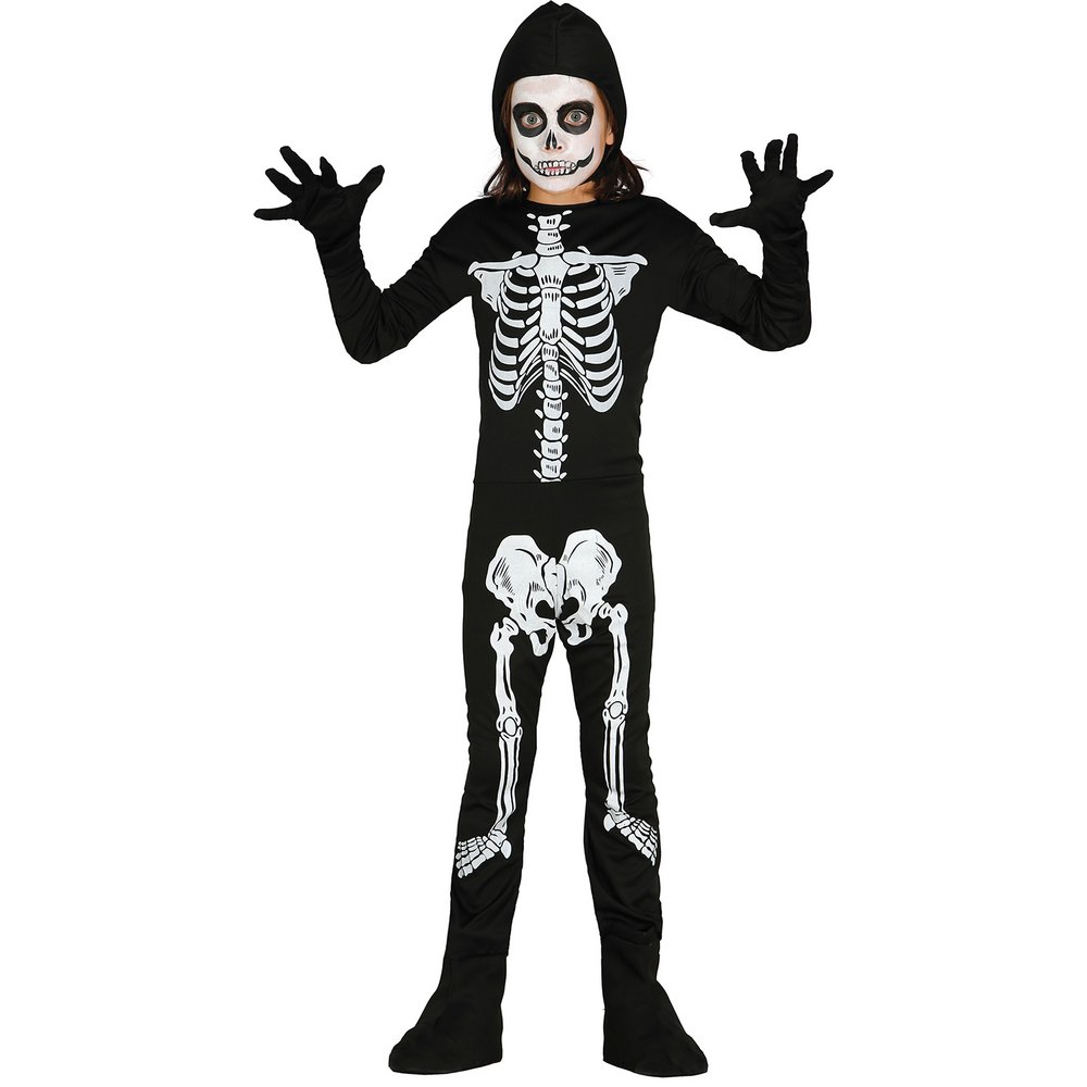 Kapucnis Csontváz Fiú Jelmez Halloweenre, 3 - 4 Év, Fekete, Fehér
