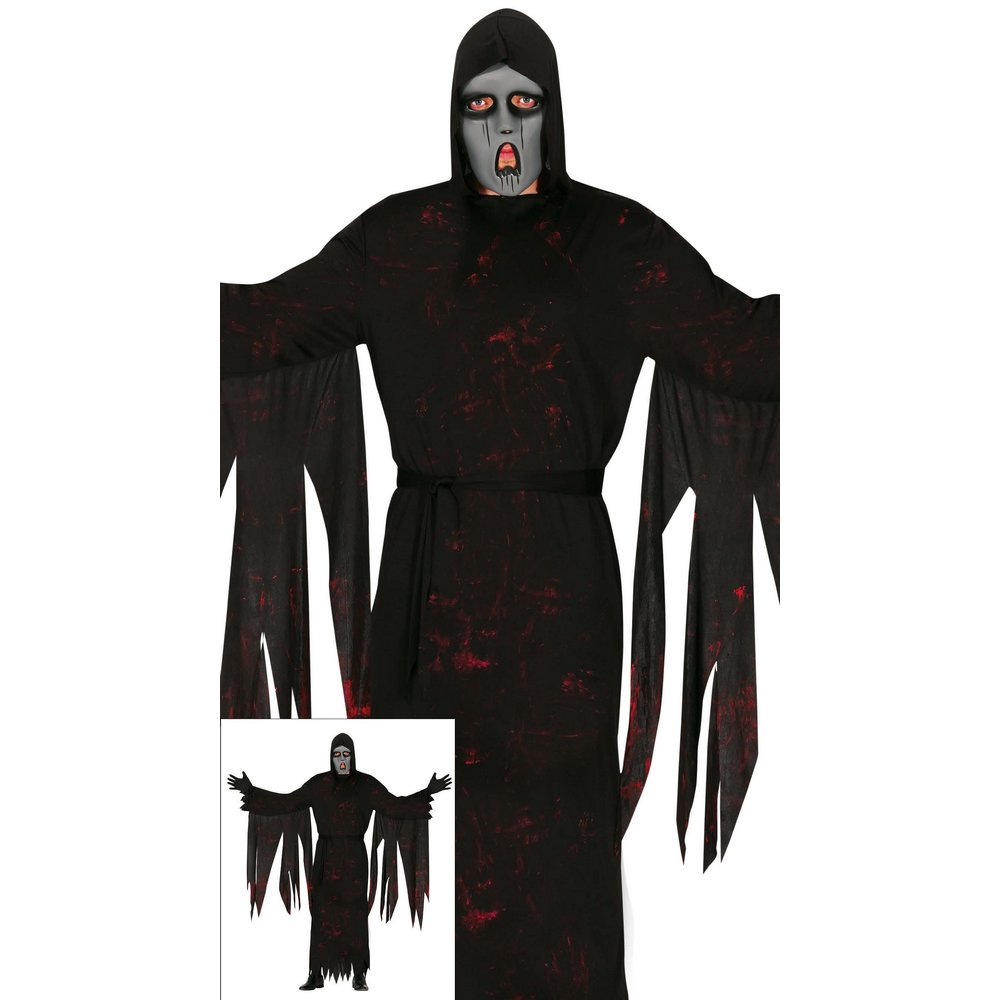 Kapucnis Szellem Jelmez Férfiaknak Halloweenre, M (48-50), Fekete