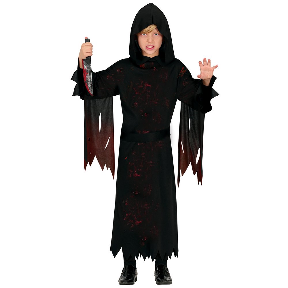 Kapucnis Vérfoltos Szellem Fiú Jelmez Halloweenre, 7 - 9 Év, Fekete