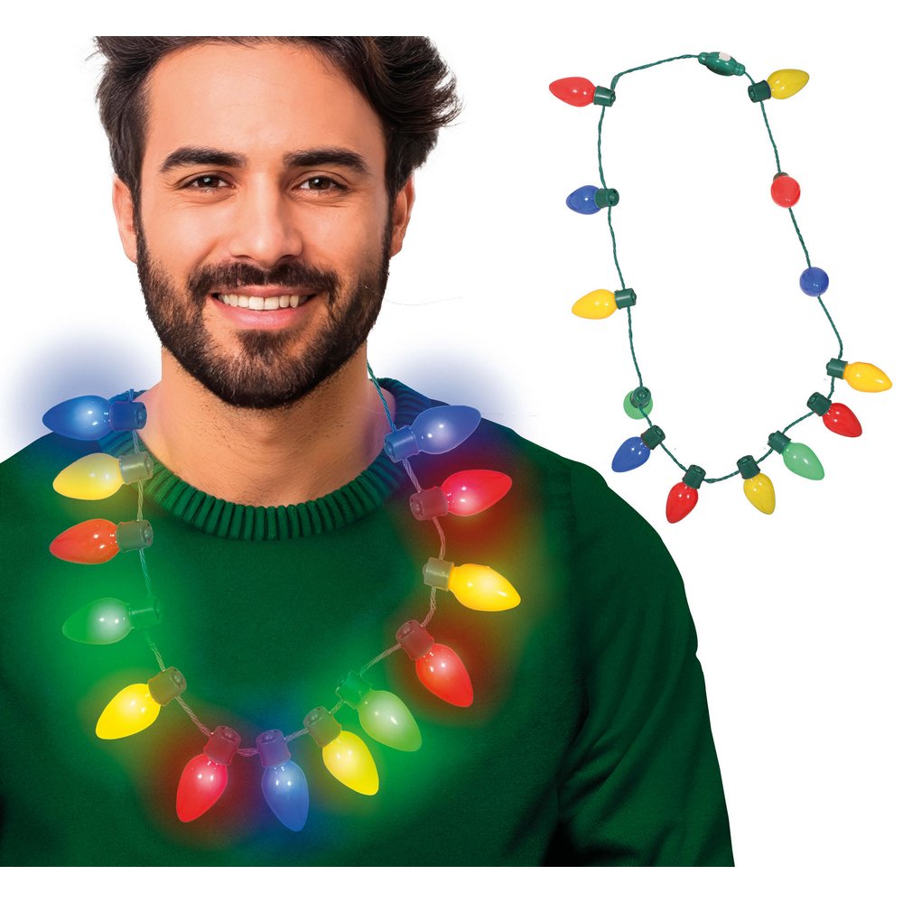 Karácsonyi Világító LED-es Nyaklánc, 12 Színes LED-del, Elemes