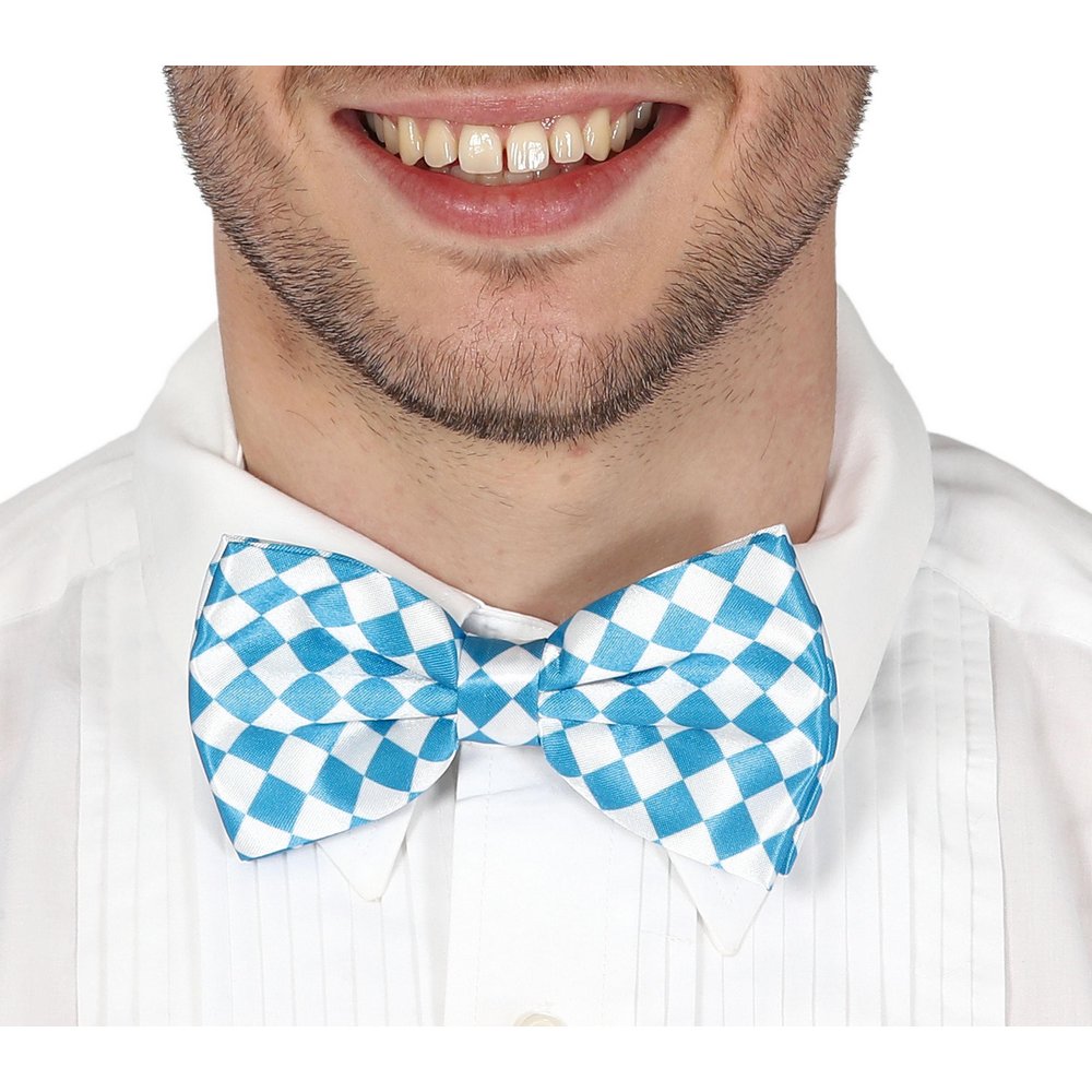 Kék-Fehér Kockás Férfi Csokornyakkendő Oktoberfestre, 12 cm