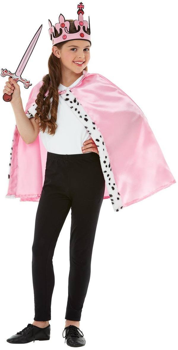 Rózsaszín Királynő Készlet Kislányoknak Köpennyel, Koronával és Karddal - M/L