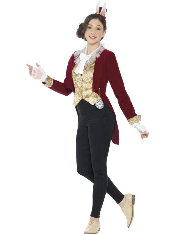 Bordó Klasszikus Nyuszis Tini Lány Jelmez Kabáttal, Gallérral, Kesztyűvel és Fejdísszel - XS