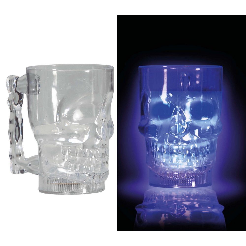 Koponya Formájú Világító Korsó Halloweenre, 500 ml, 10x14 cm