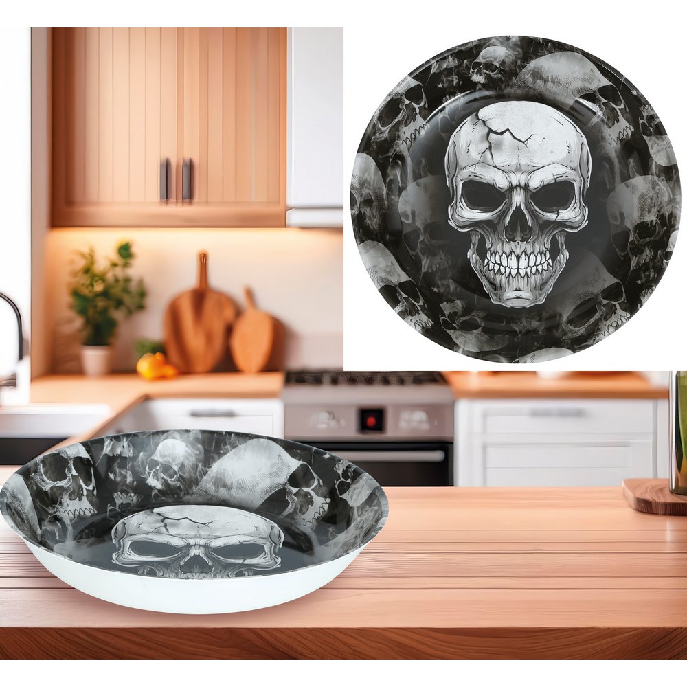 Koponyás Műanyag Tál Halloweenre, 32 cm