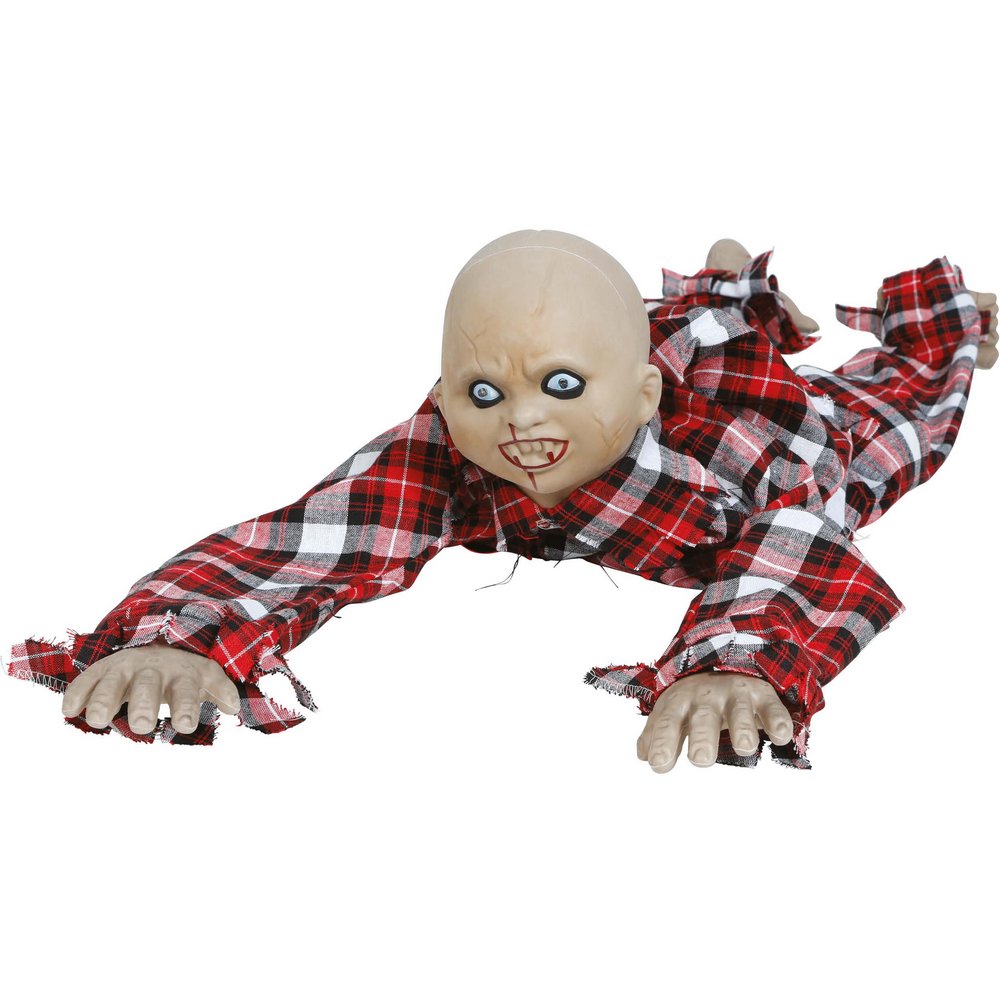Kúszó Zombi Fiú Dekoráció Fénnyel, Hanggal és Mozgással Halloweenre, 90 cm