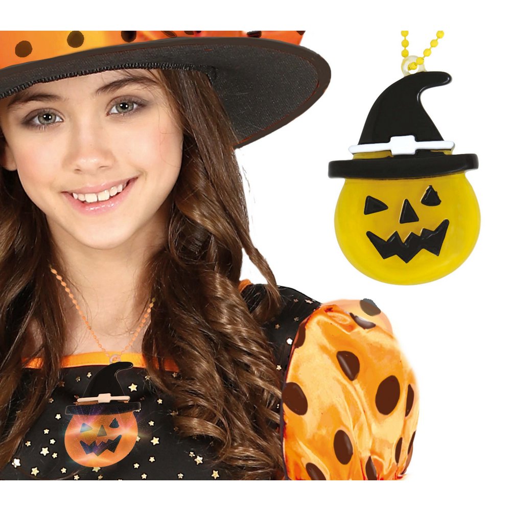 LED-es Boszorkánykalapos Tök Nyaklánc Halloweenre, 5 cm