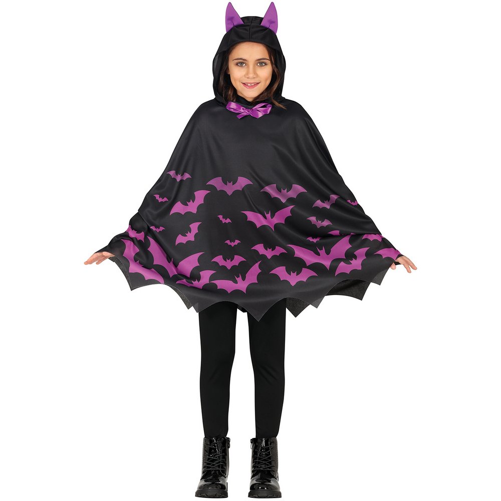 Lila Denevér Poncsó Lány Jelmez Halloweenre, 7 - 9 Év, Fekete, Orgonalila