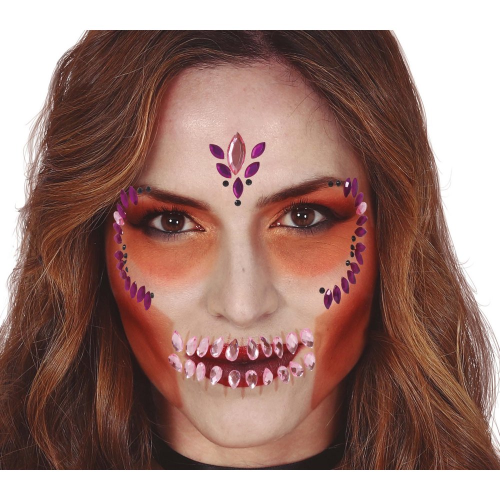 Lila Öntapadós Koponya Arc Díszítőkövek Nőknek Halloweenre