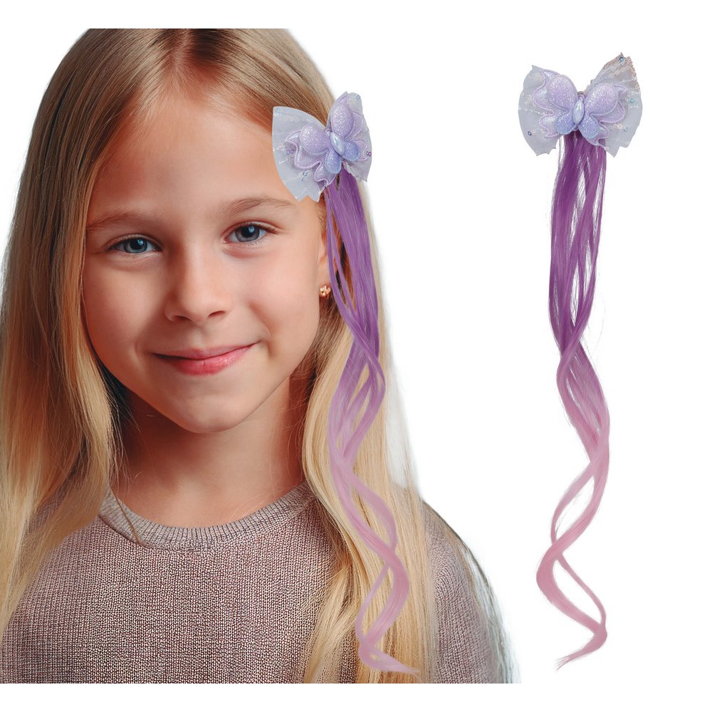 Lila Pillangós Hajcsat Hajtincssel Lányoknak, 35 cm