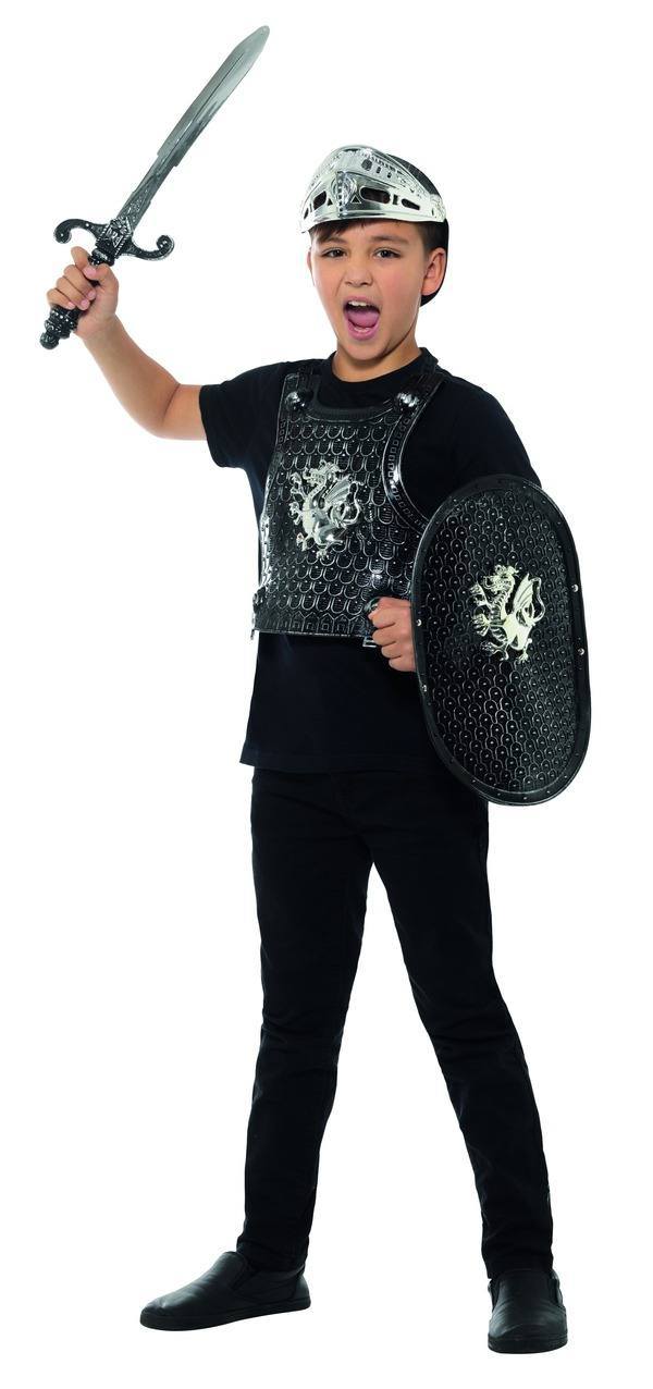 Fekete Lovag Készlet Kisfiúknak Páncéllal, Pajzzsal, Sisakkal és Karddal - 50 cm