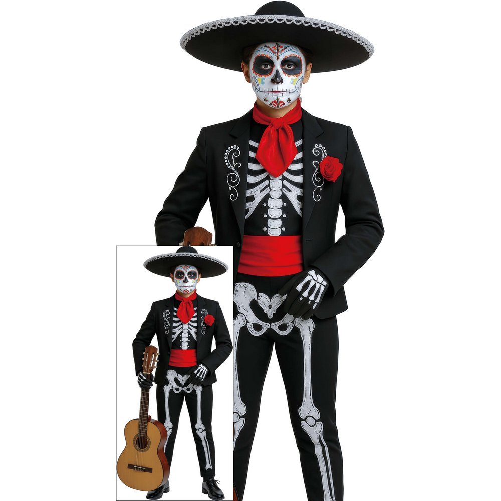Mariachi Csontváz Fiú Jelmez Halottak Napjára, 14 - 16 Év