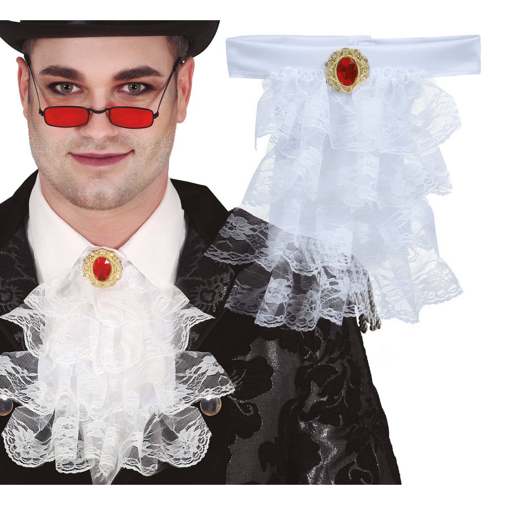 Márki Fehér Csipke Jabot Piros Ékkővel Férfiaknak Halloweenre