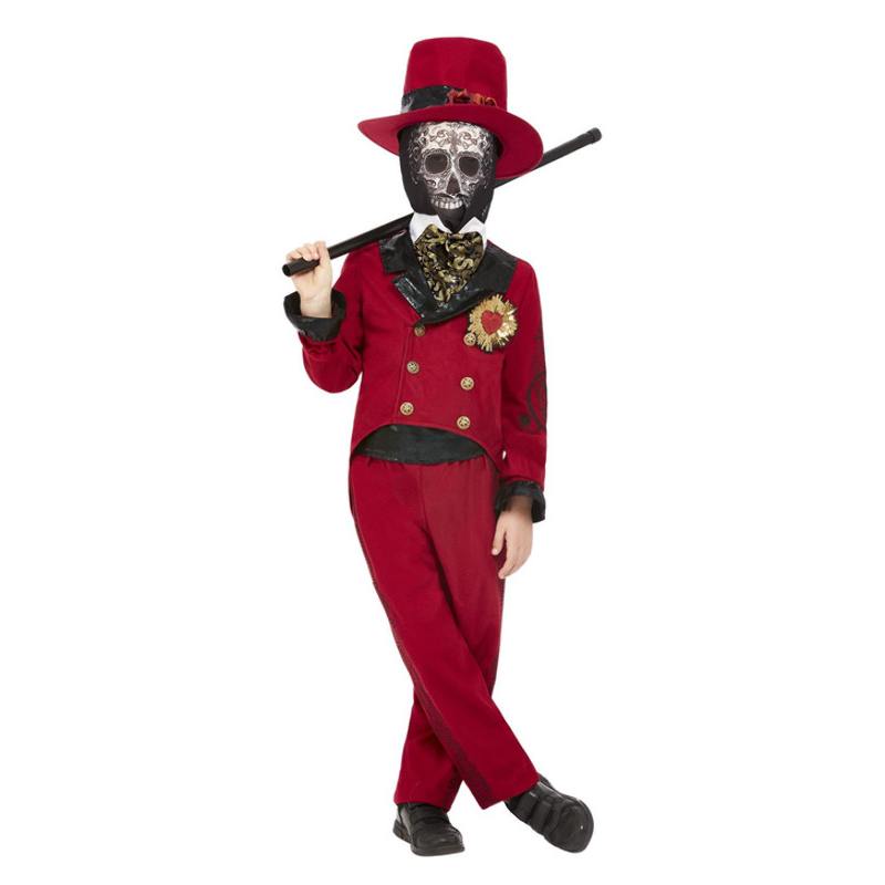 Bordó Mexikói Halottak Napja Vőlegény Jelmez Kisfiúknak Halloweenre - S