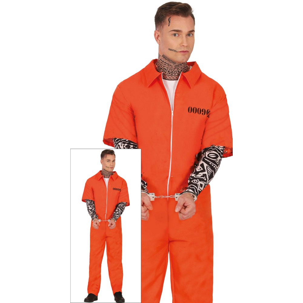 Narancs Fegyenc Férfi Jelmez Tetovált Karokkal Halloweenre, M (48-50), Narancssárga
