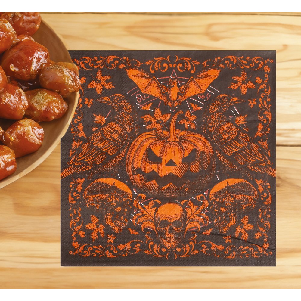Narancs-Fekete Halloween Szalvéta, 20 db, 16x16 cm