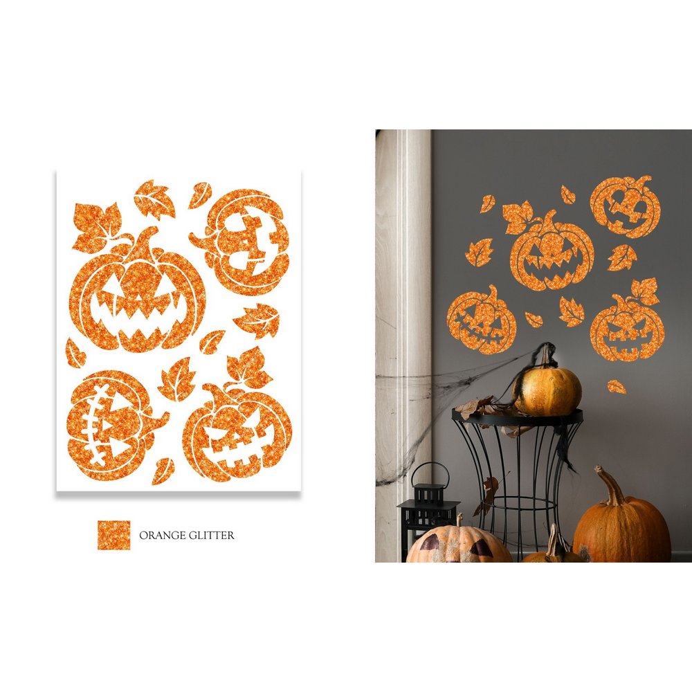 Narancssárga Csillámos Cukorkoponya Falmatrica Halloweenre, 30x40 cm