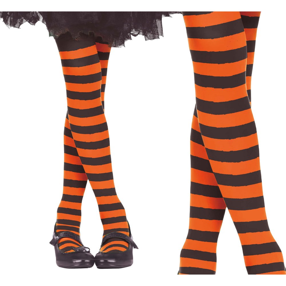 Narancssárga-Fekete Csíkos Harisnya Lányoknak Halloweenre