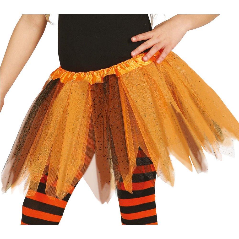 Narancssárga Zöld-fekete Boszorkány Tütü Szoknya Lányoknak Halloweenre,  30 cm