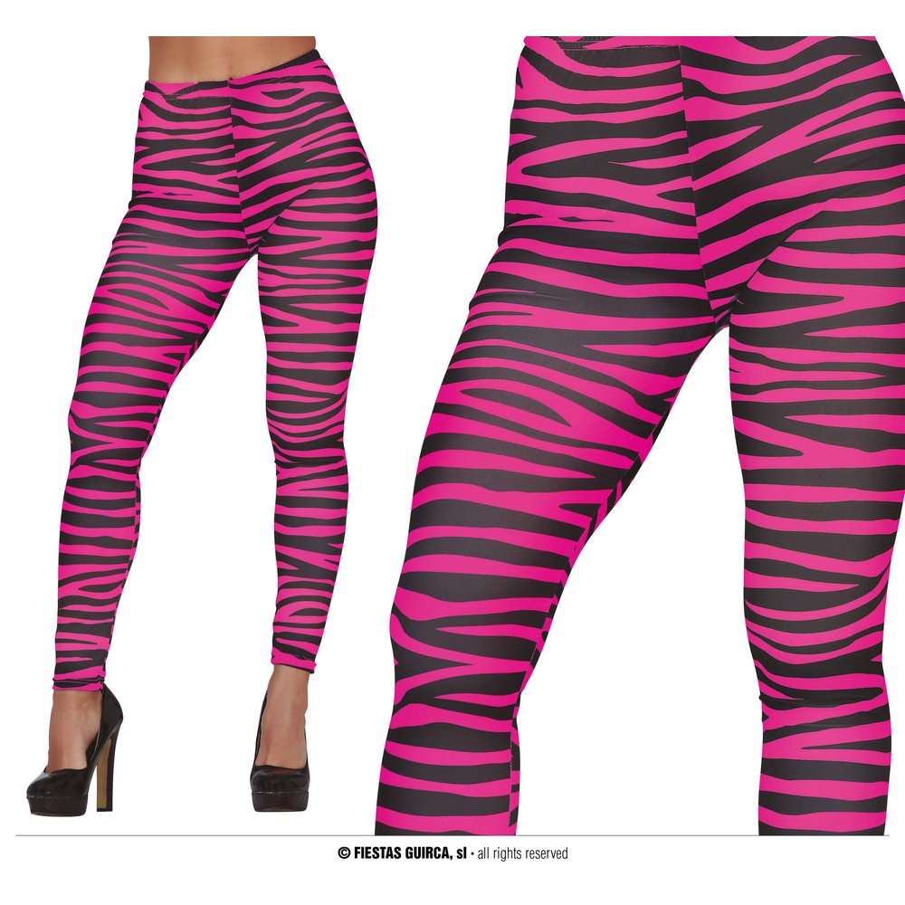 Neon Pink-Fekete Zebra Mintás Női Leggings a 70-es, 80-as Évekhez