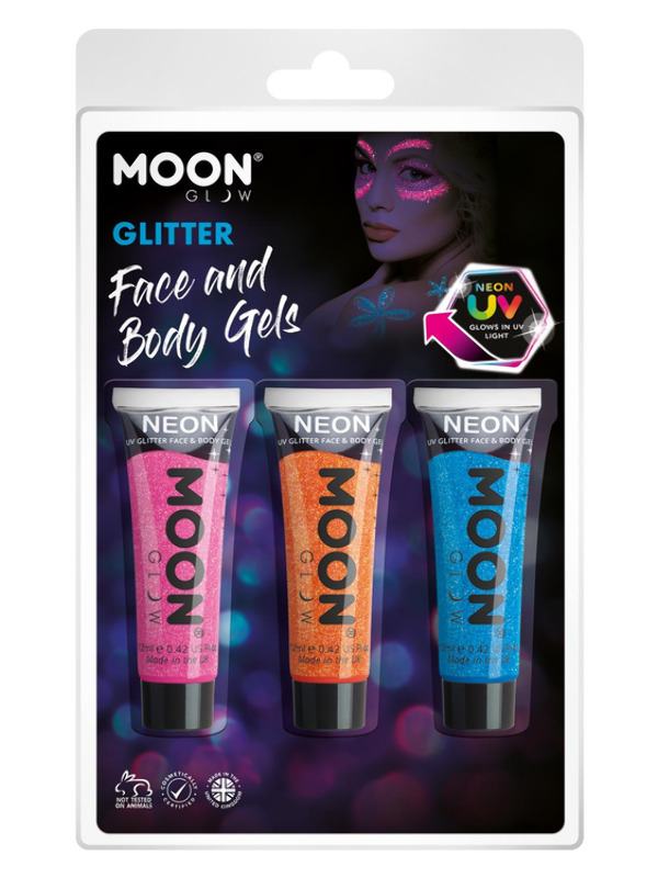 Neon Rózsaszín, Narancssárga és Kék UV Csillámzselé - 12 ml