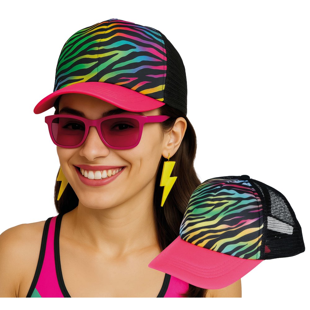 Neon Zebra Mintás Baseball Sapka 80-as Évek Partira