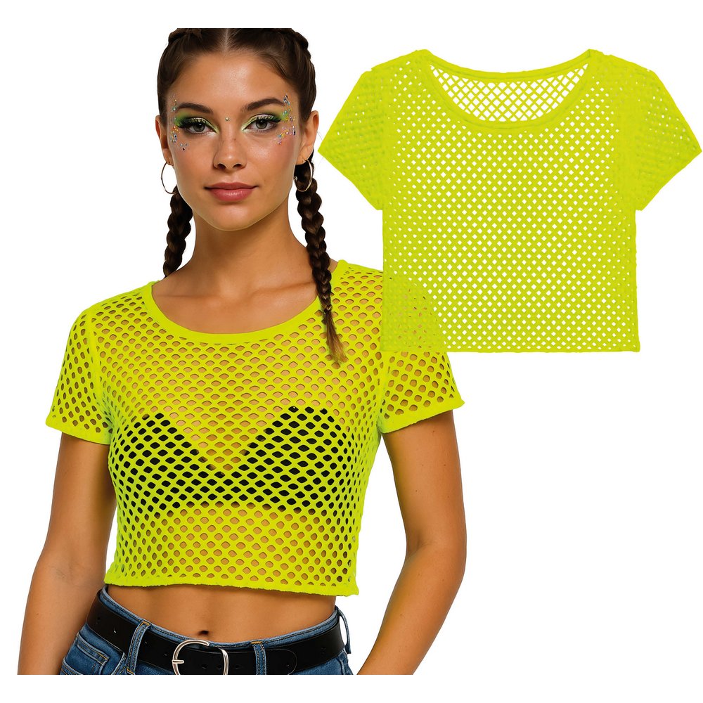 Neonsárga Női Hálós Crop Top 80-as Évek Partira