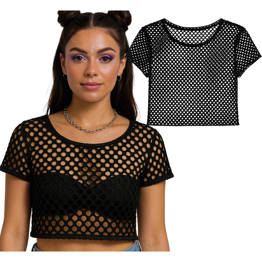 Neonsárga Női Hálós Crop Top 80-as Évek Partira