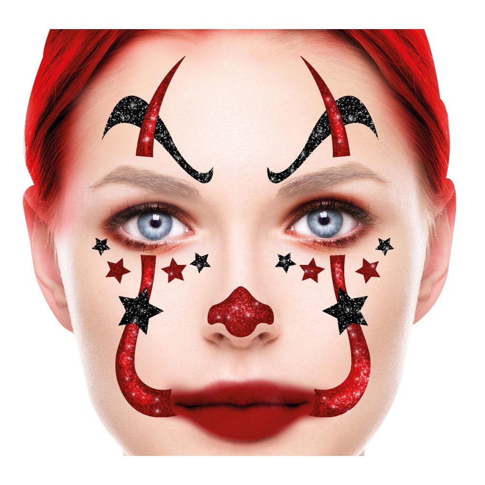 Női Csillámos Bohóc Arcdísz Halloweenre, 20x20 cm