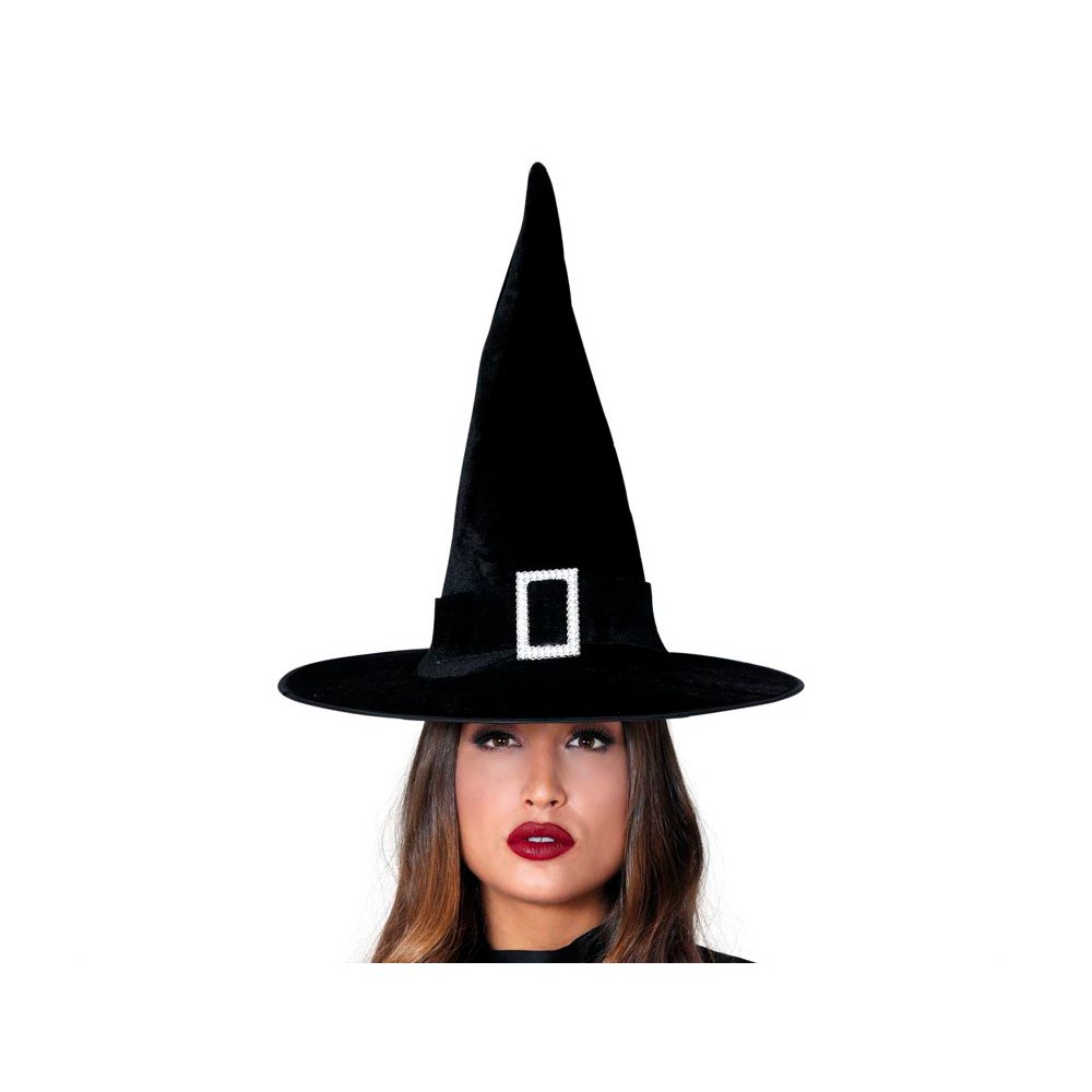 Női Fekete Bársony Boszorkány Kalap Csattal Halloweenre
