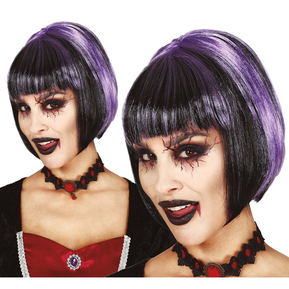 Női Fekete-Lila Bob Paróka Vámpír Jelmezhez Halloweenre