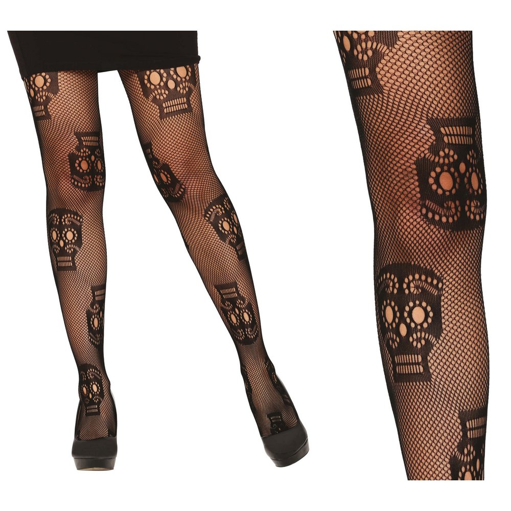 Női Hálós Harisnya Cukorkoponya Mintával Halloweenre
