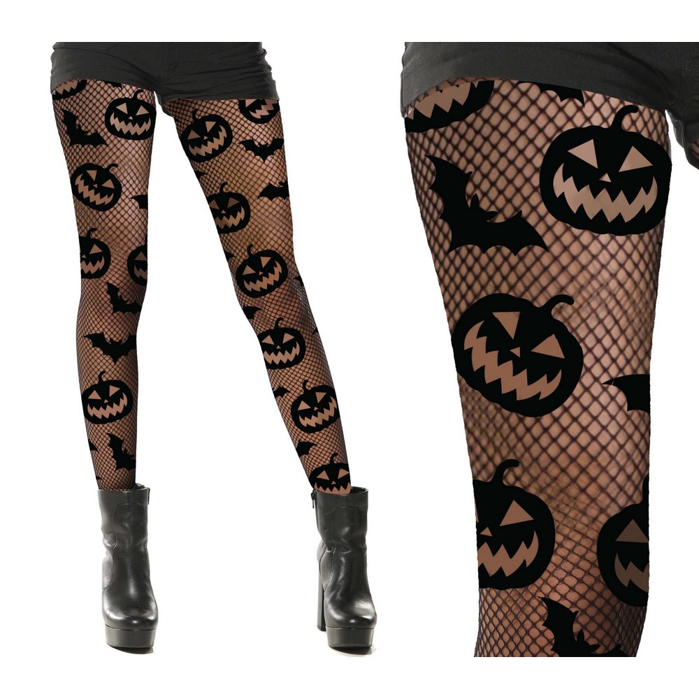Női Hálós Harisnya Tök és Denevér Mintával Halloweenre