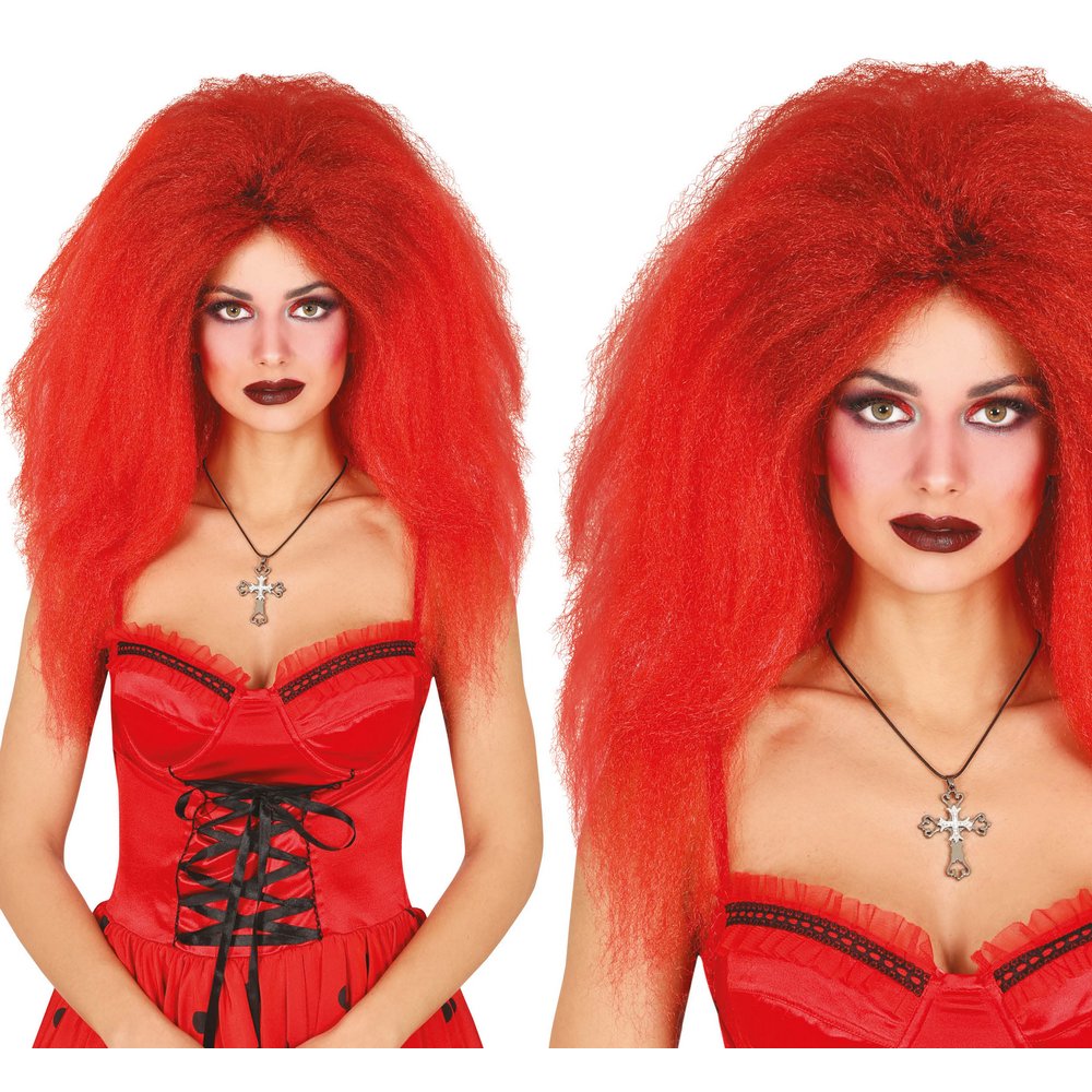 Női Vörös Bozontos Paróka Ördög Jelmezhez Halloweenre