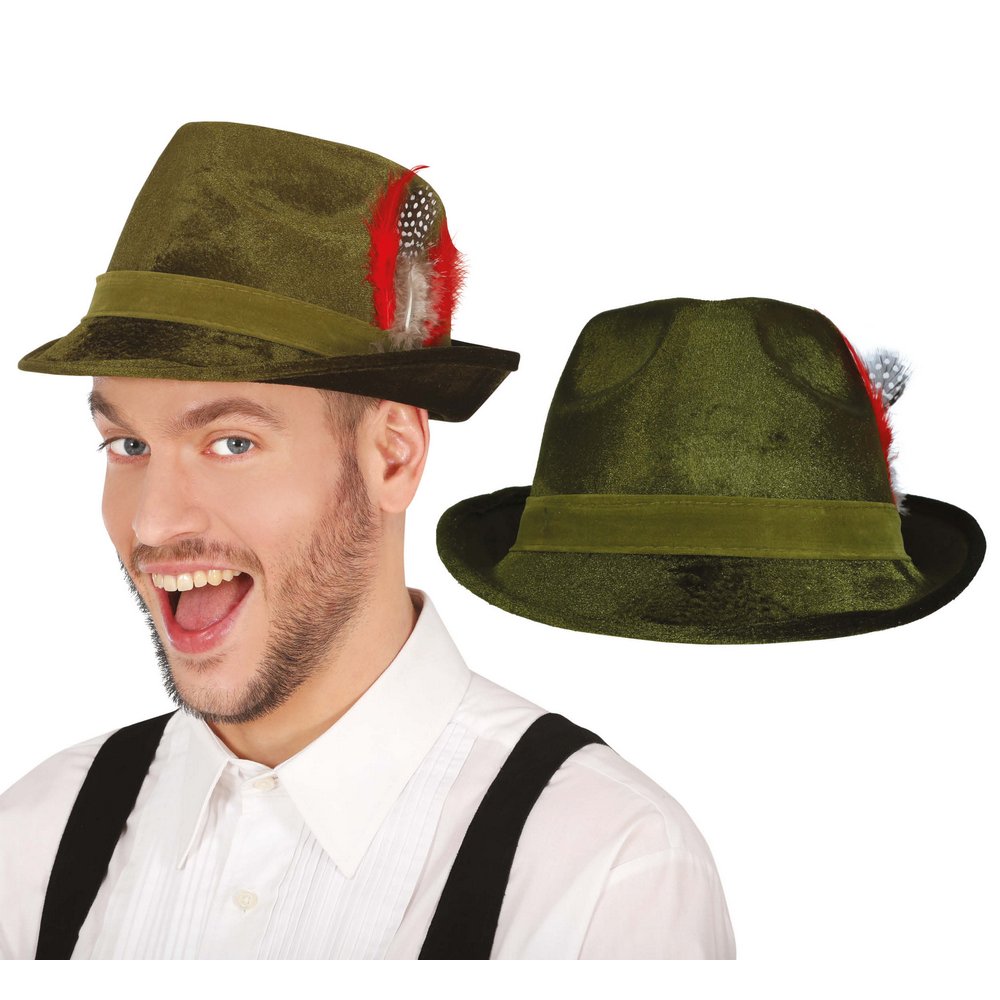 Oktoberfest Zöld Bársony Kalap Tollal