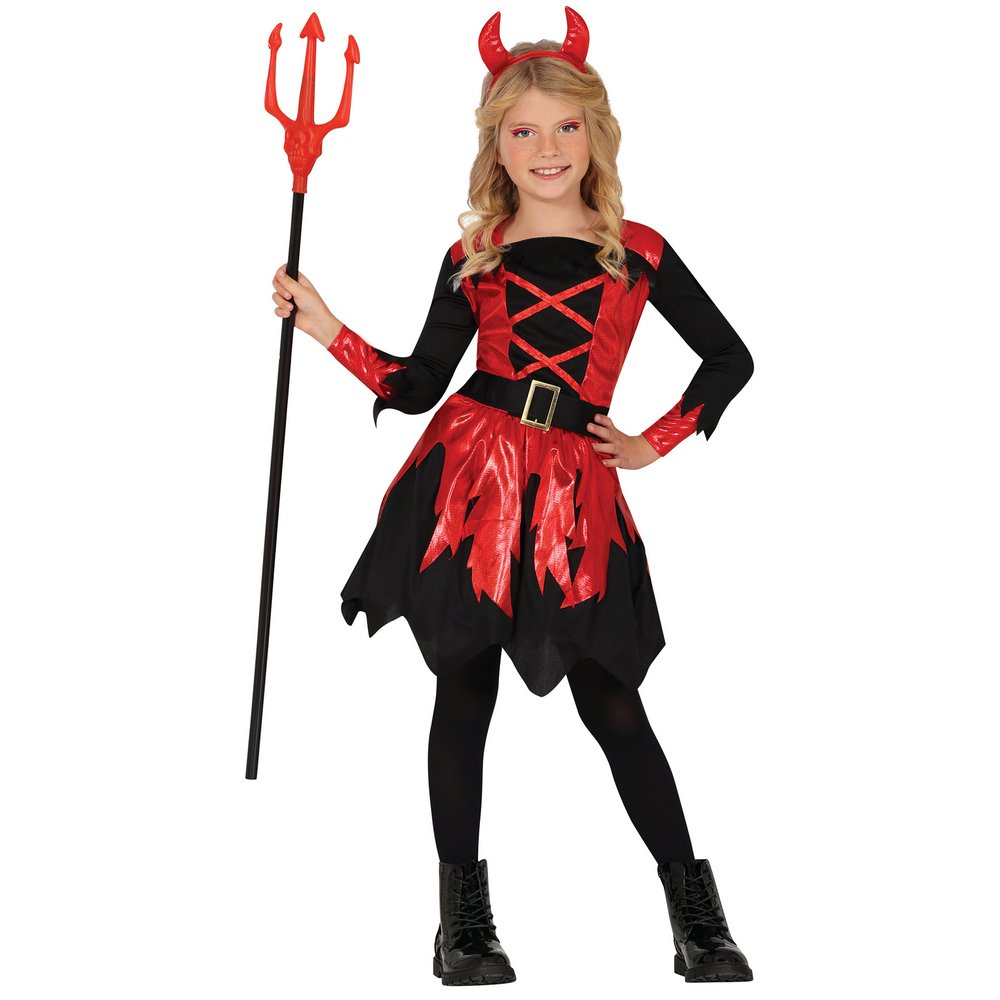 Ördög Lány Jelmez Szett Halloweenre, 3 - 4 Év, Piros, Fekete