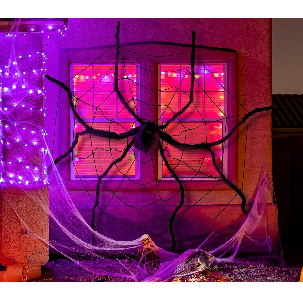 Óriás Pókháló és Pók Dekoráció Halloweenre, 200 cm / 150 cm