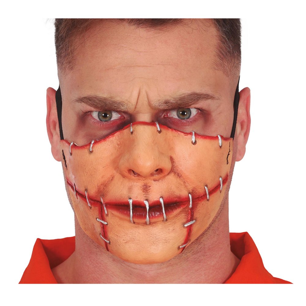 Összevarrt Száj Latex Félmaszk Felnőtteknek Halloweenre