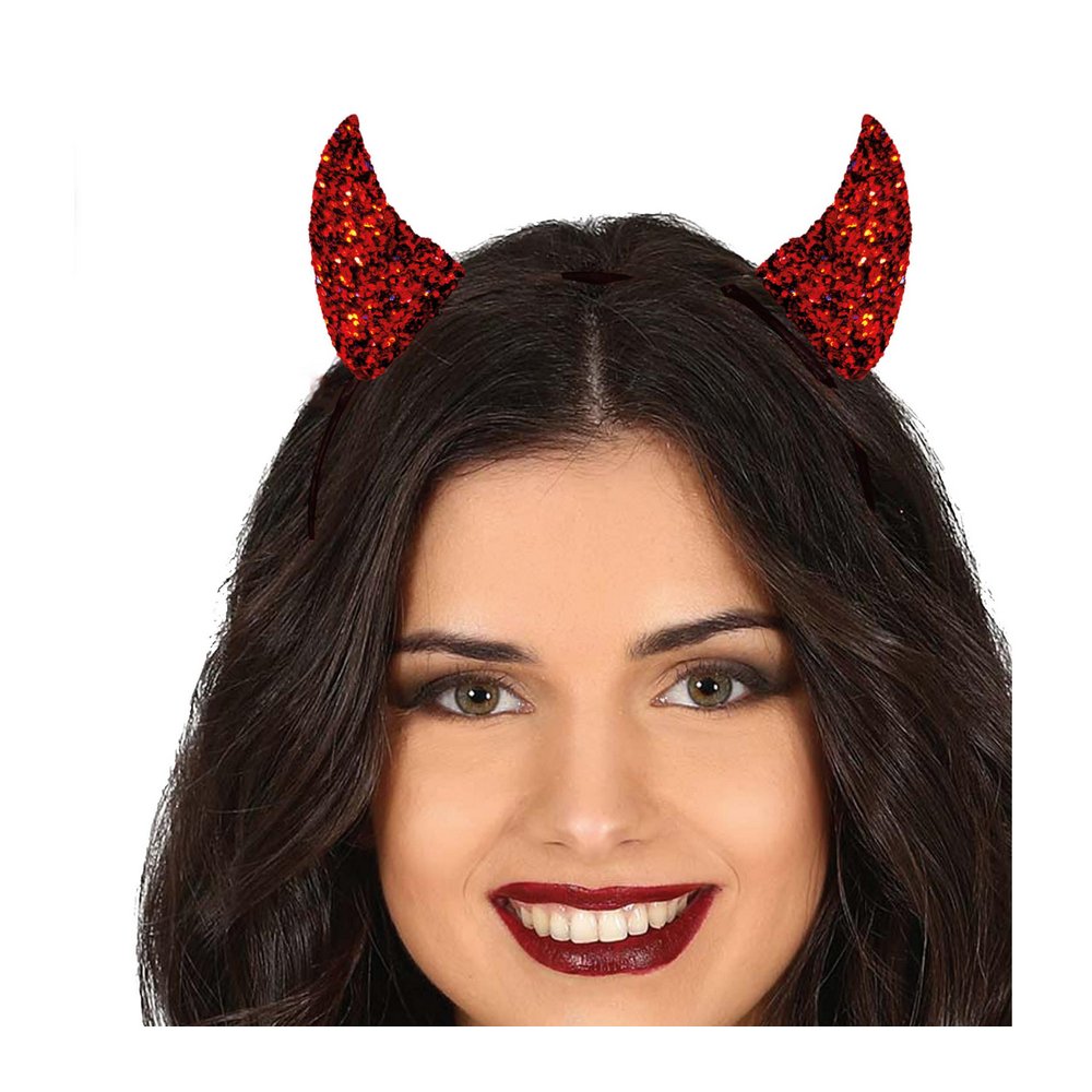 Piros Csillámos Ördögszarv Fejpánt Nőknek Halloweenre