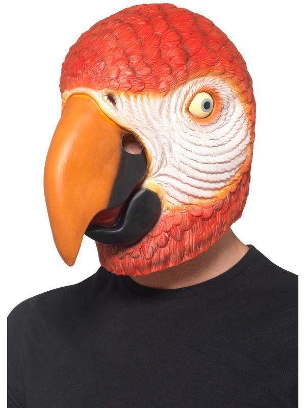 Piros Egész Fejet Befedő Latex Papagáj Maszk