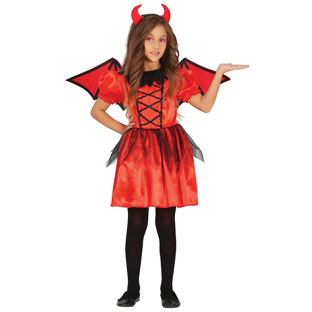 Piros-Fekete Ördög Jelmez Szárnyakkal és Fejpánttal Lányoknak Halloweenre, 5 - 6 Év