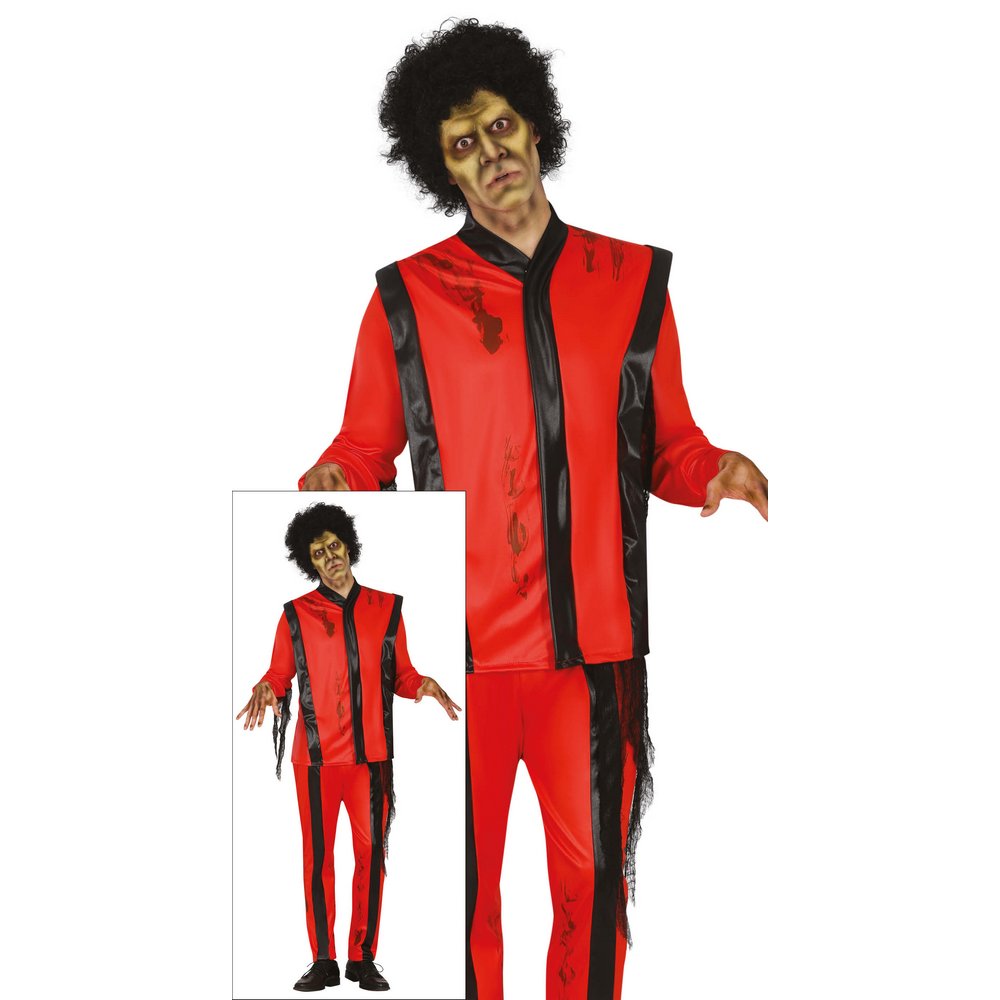 Piros-Fekete Táncoló Zombi Férfi Jelmez Halloweenre, M (48-50), Piros, Fekete