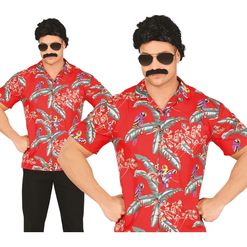 Piros Férfi Hawaii Ing Papagájokkal