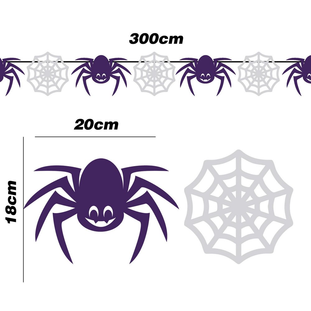 Pók és Pókháló Füzér Halloweenre, 300 cm, elemek 20x18 cm