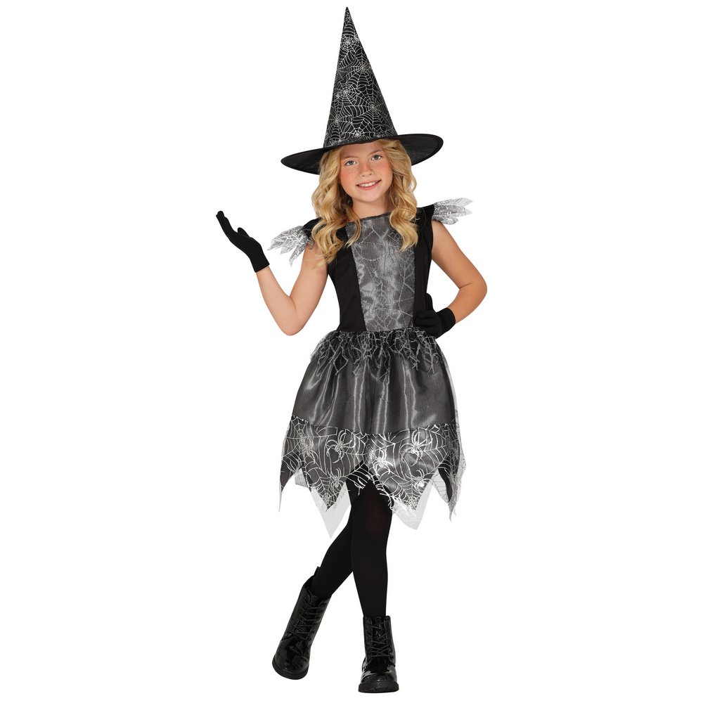 Pókhálós Boszorkány Jelmez Lányoknak Halloweenre, 10 - 12 Év, Ezüst