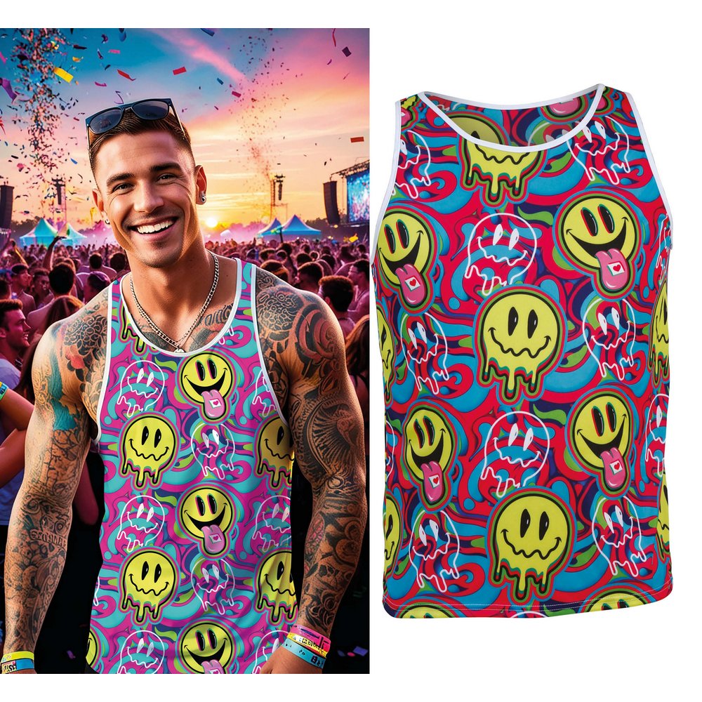 Pszichedelikus Acid Smiley Férfi Trikó és Sapka Szett