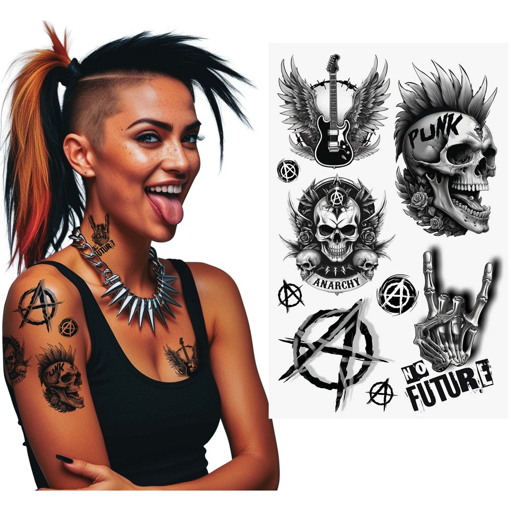 Punk Ideiglenes Tetoválás Lap, 14x30 cm