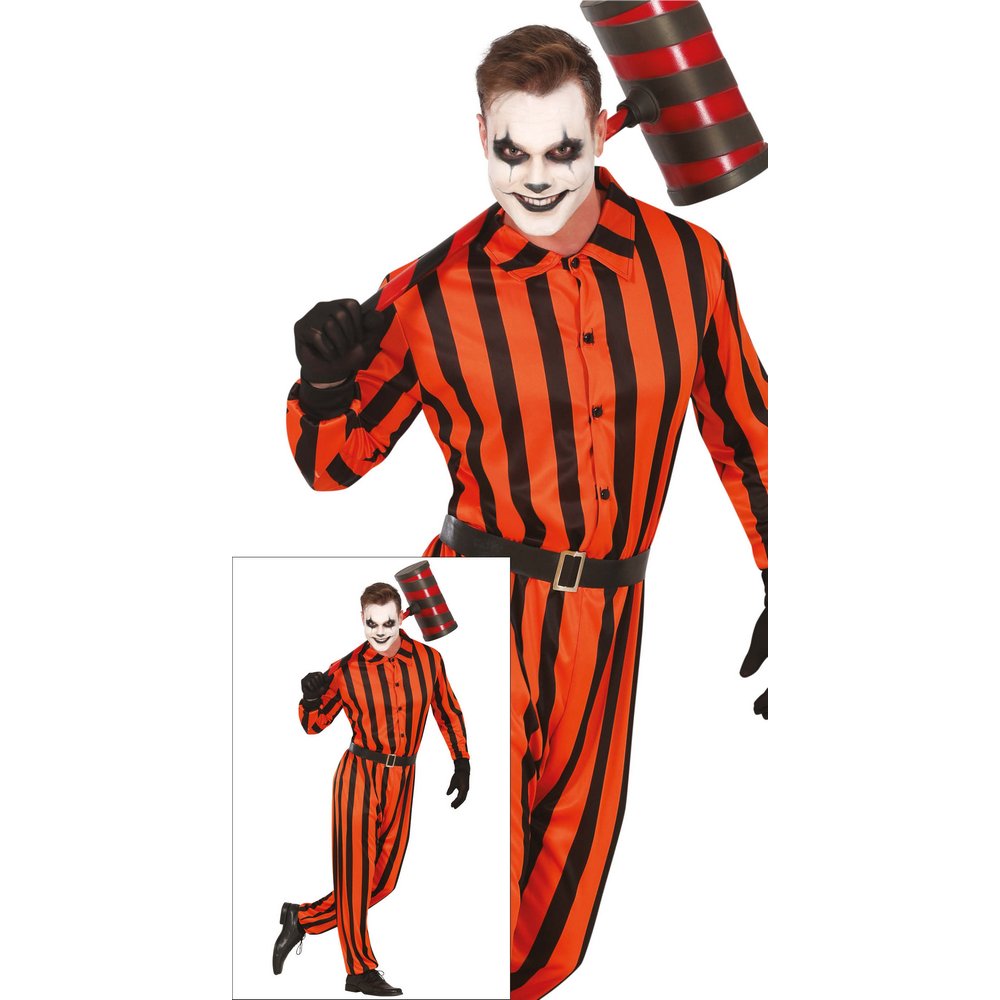 Rémisztő Harlequin Fegyenc Férfi Jelmez Halloweenre, L (52-54), Narancssárga, Fekete