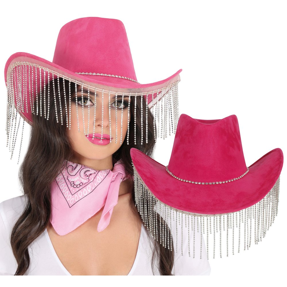 Rózsaszín Cowboy Kalap Strasszos Rojtokkal Felnőtteknek